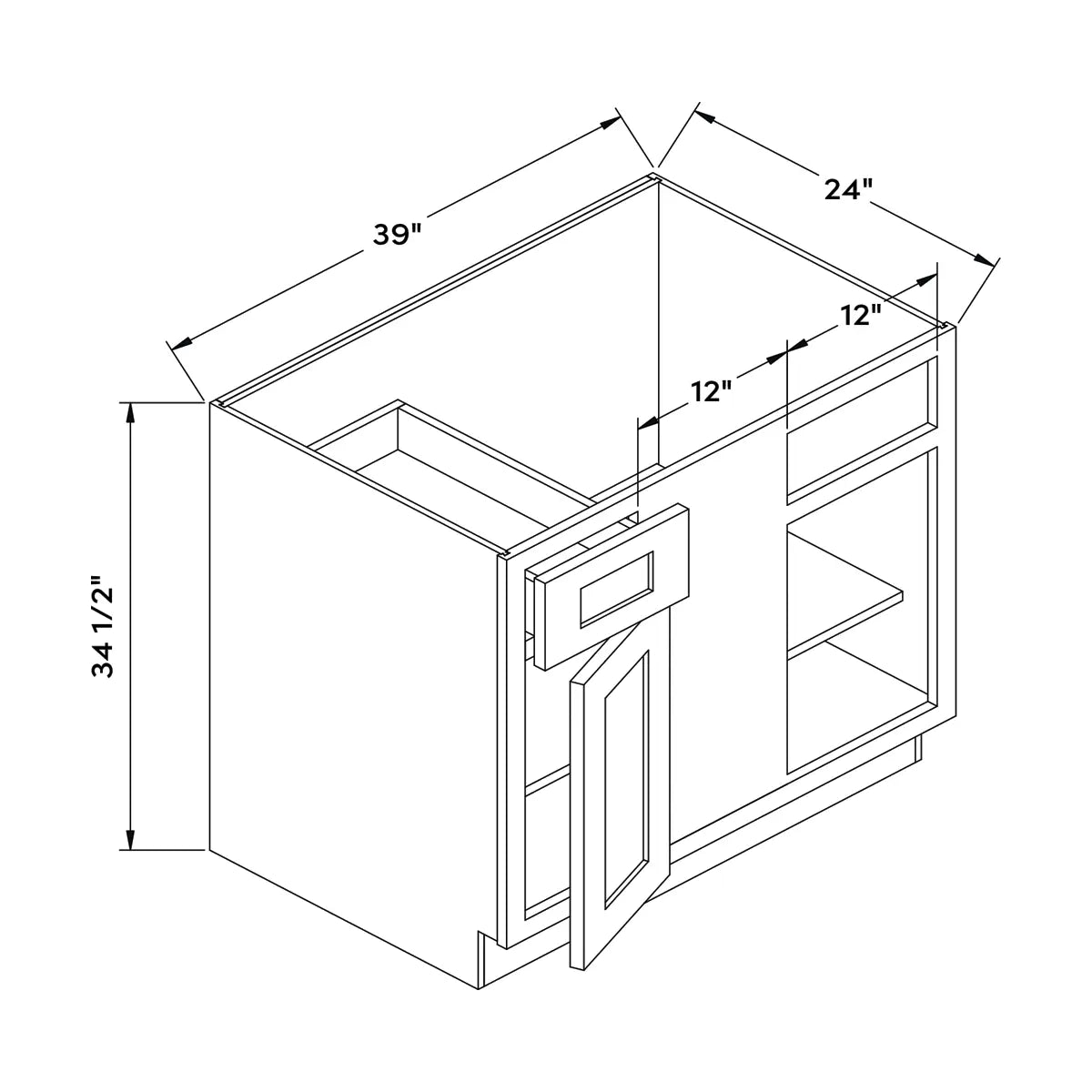 Craft Cabinetry Midnight 39”W Corner Base Cabinet