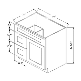 Craft Cabinetry Modern Gray 30"W Left Drawers Right Door Vanity Cabinet