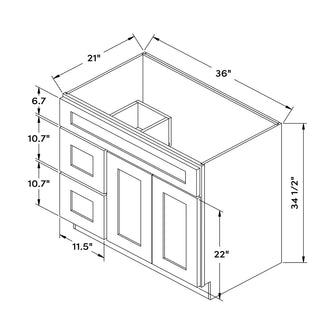Craft Cabinetry Aqua 36”W Left Drawers Right Door Vanity Cabinet