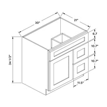 Craft Cabinetry Aqua 30”W Right Drawers Left Door Vanity Cabinet